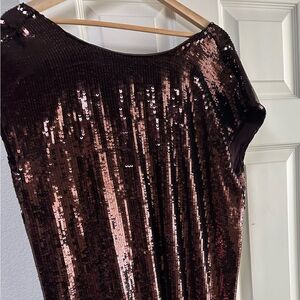 Anthropologie Brown Sequin Midi Sheath Dress